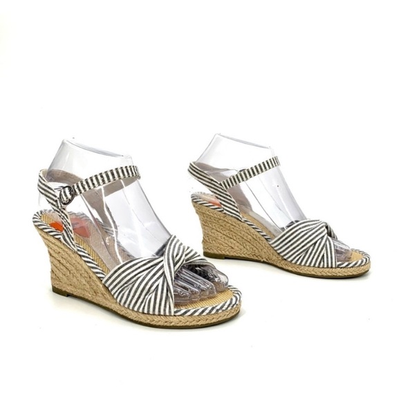 Rocket Dog Blue White Seersucker Espadrille Wedge Sandals Size 6 Summer Shoes - Picture 4 of 10